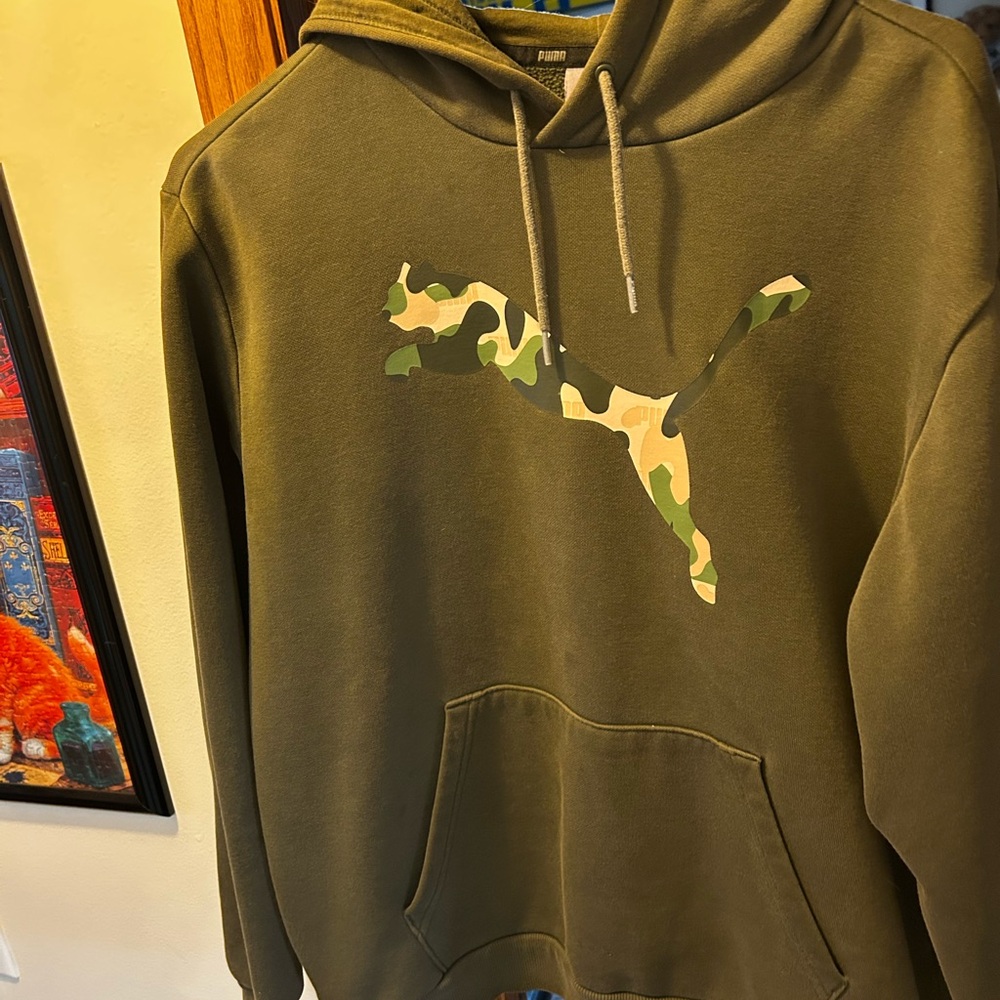 Puma Olive Green Hoodie with Camo Puma Logo
